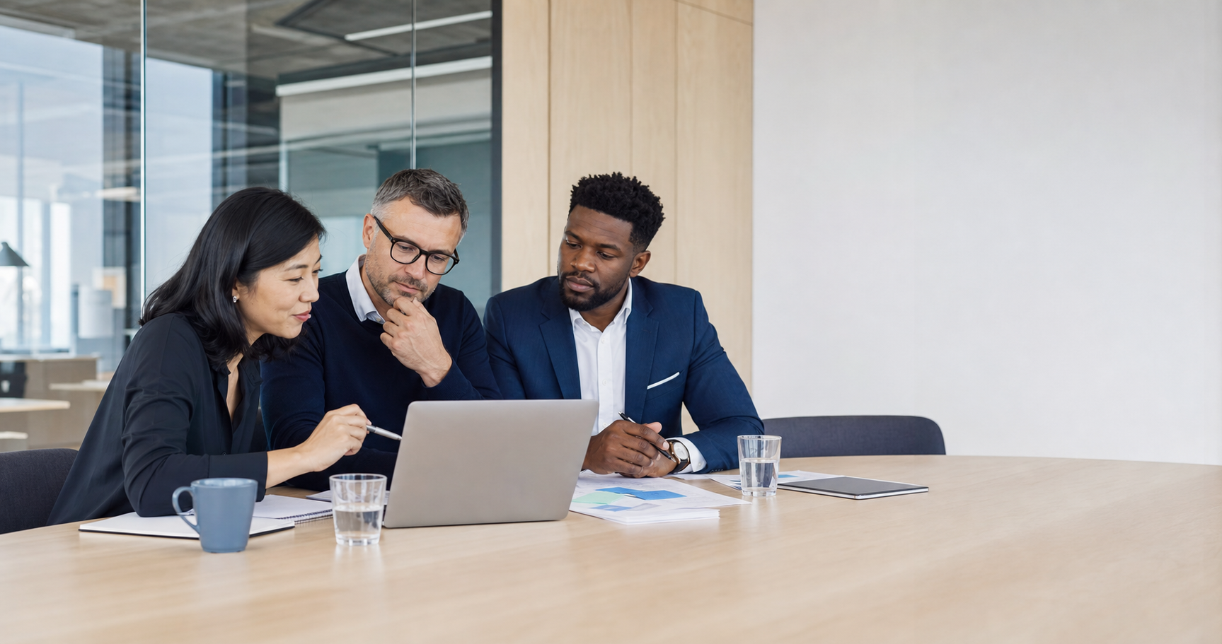 Hiring team reviewing candidate evidence together